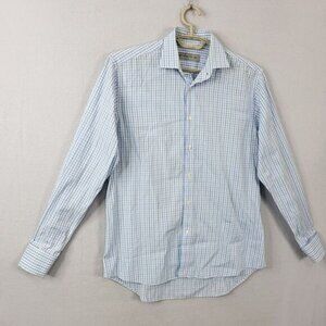Etro  Button Down Shirt Mens Size 42 Blue Made In Italy Cotton Long Sleeve Check
